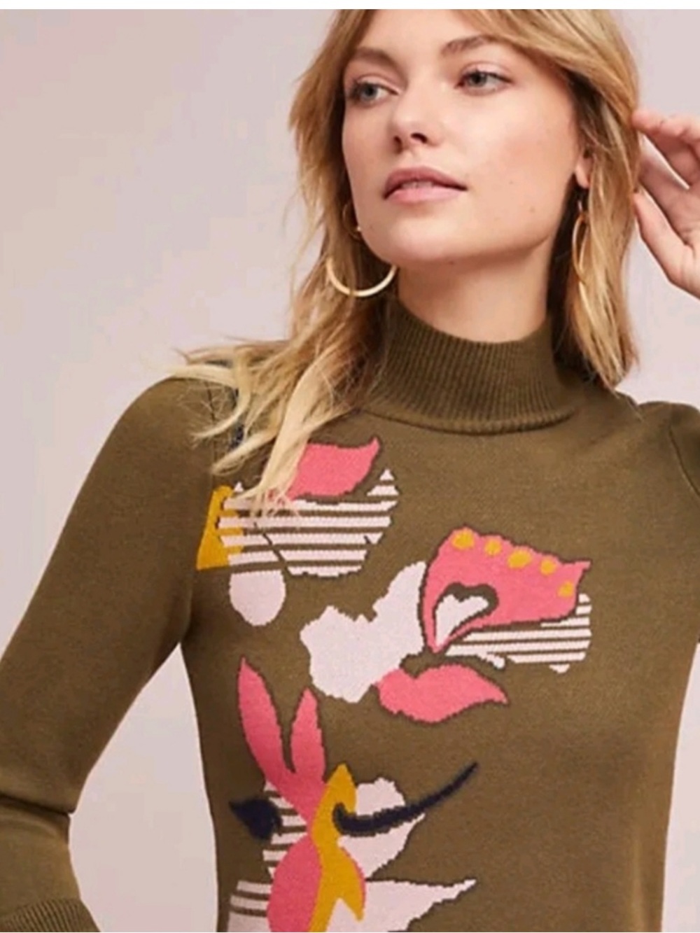 Anthropologie Knitted & Knotted Lileas Intarsia Turtleneck Sweater | Size S - Picture 7 of 9